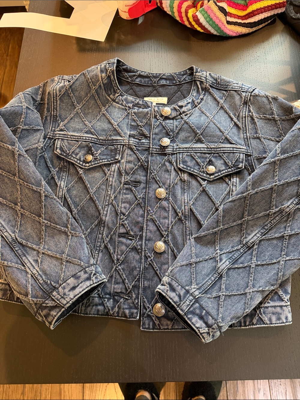 rag & bone Quilted Denim Jacket in Faded Blue